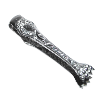 Rocaille sugar tongs in silver metal with lion claw medallion