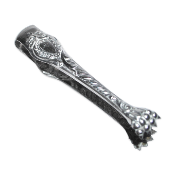 Rocaille sugar tongs in silver metal with lion claw medallion