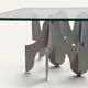 Minimalist sculptural coffee table in metal and glass – 1970