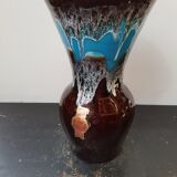 Old vase vallauris fady large model ceramic brown blue drips vintage