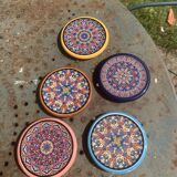 5 vintage handcrafted enameled ceramic coasters