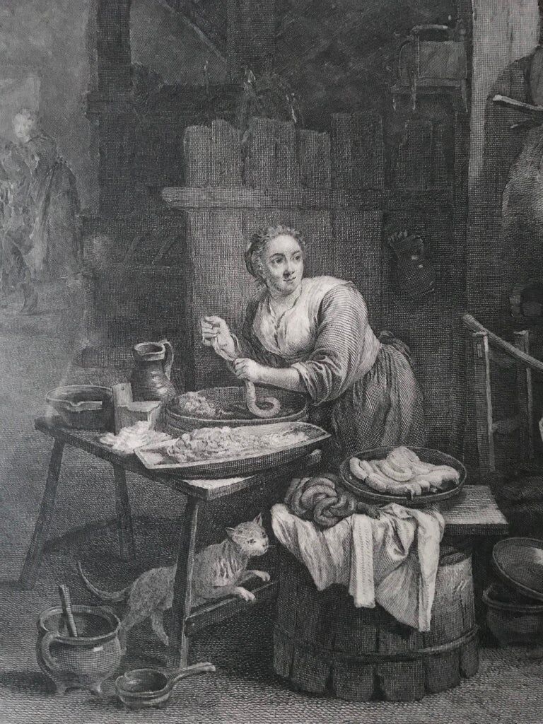 David Teniers II, La boudinait, engraving by Jacques Philippe Le Bas, eighteenth century