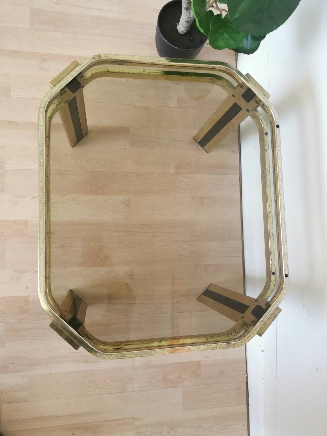 Vintage Brass & Smoked Glass Coffee Table: Mid-Century Italian End Table