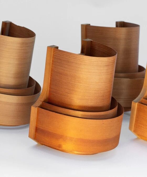 Four wall sconces in pine veneer model 4408 by Translandia - Denmark 1970s.