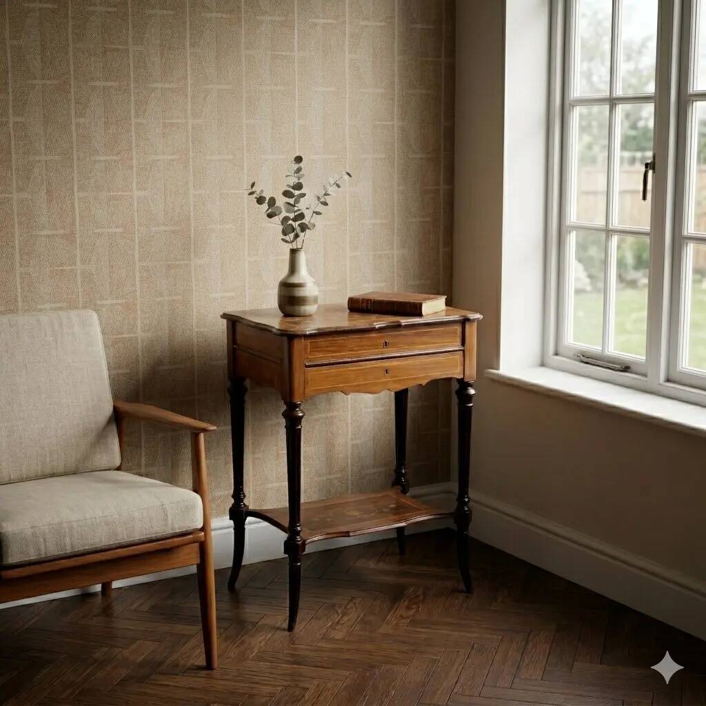 Table ancienne en essences de bois variées, Angleterre, XXe siècle