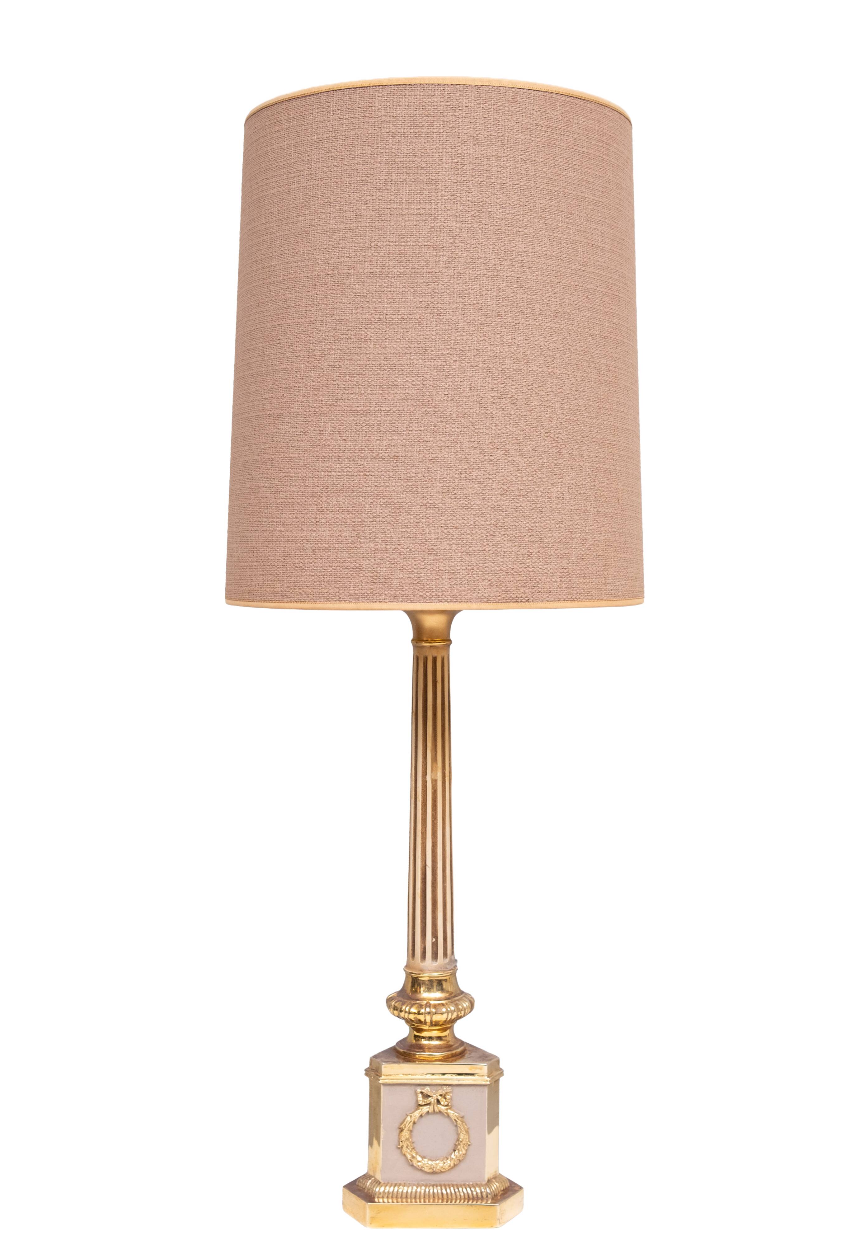 Antique empire brass Column Table Lamps 1950s