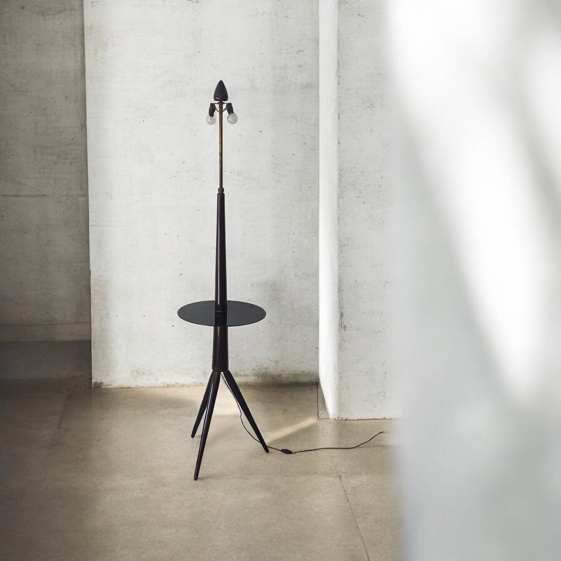 Mid-Century Modern Tripod Floor Lamp with Integrated Tray Table 1950s