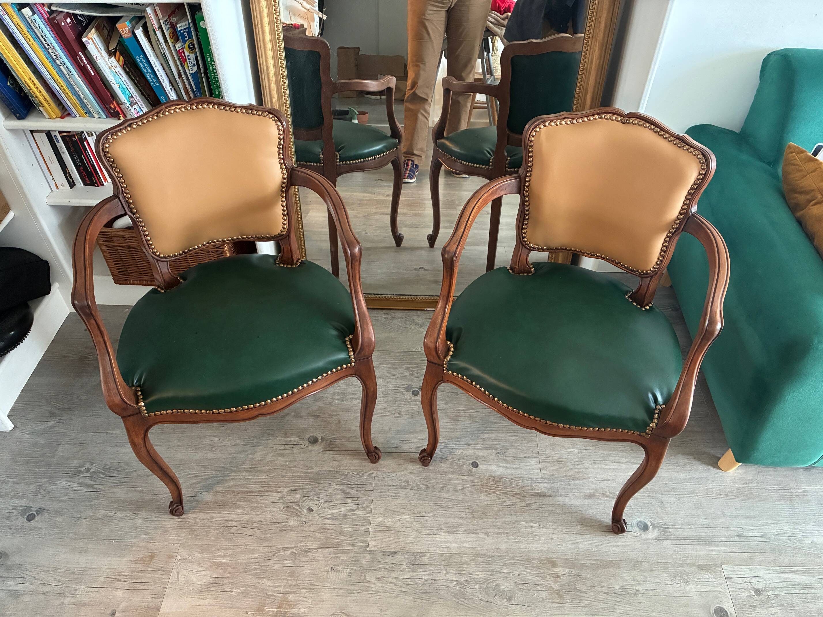 Pair of newly upholstered cabriolet armchairs