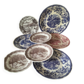 8 old pieces with English decoration – Mismatched collection