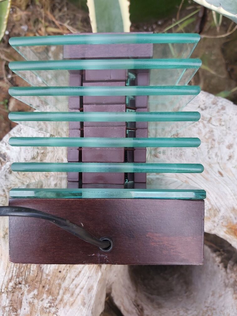 Demeter wood and glass lamp Maison Desny 1980