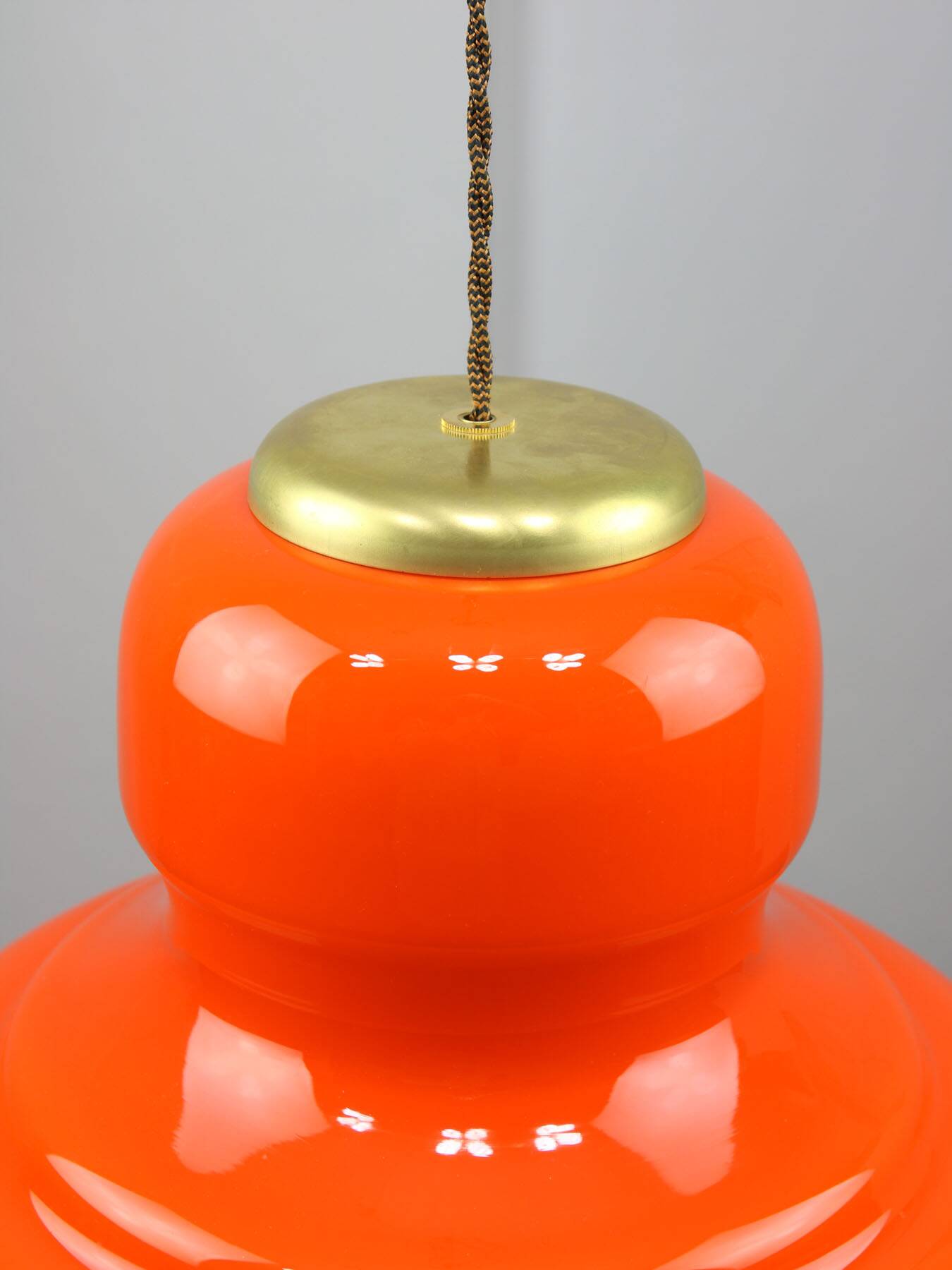 Mid-Century Italian Orange Glass and Brass Pendant Lamp