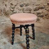 Tabouret Napoléon III ancien – XIXe siècle – Bois laqué noir, décor doré
