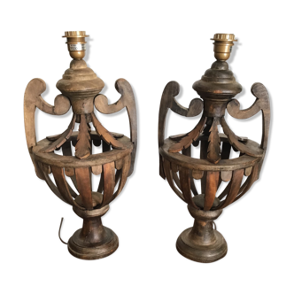 Pair of wooden lamps