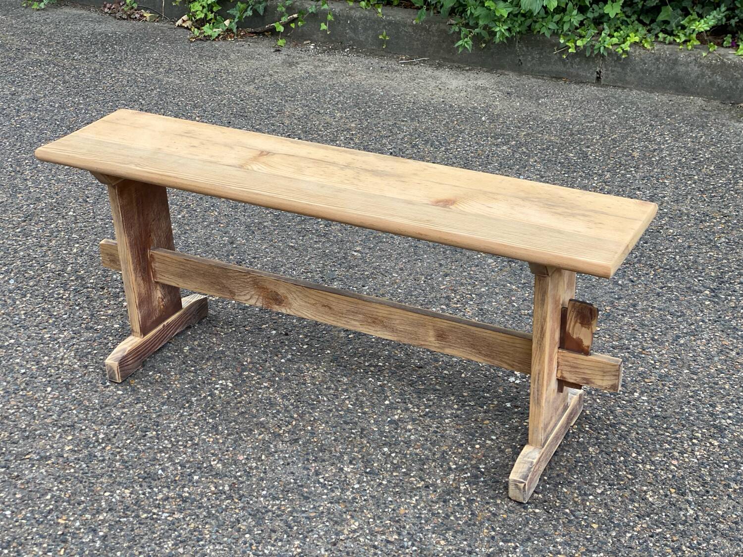 Renovated vintage farmhouse bench in raw solid wood
