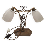 art deco table lamp marble base wrought iron frame hexagonal tulip imp belgium