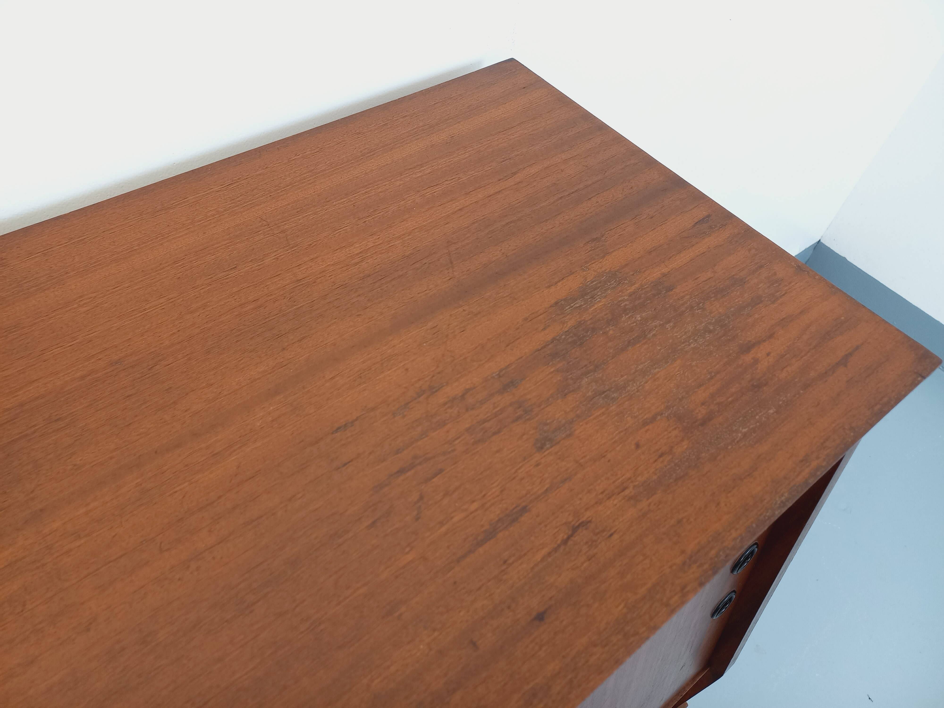 Vintage wooden enfilade in teak style from the 1960s.