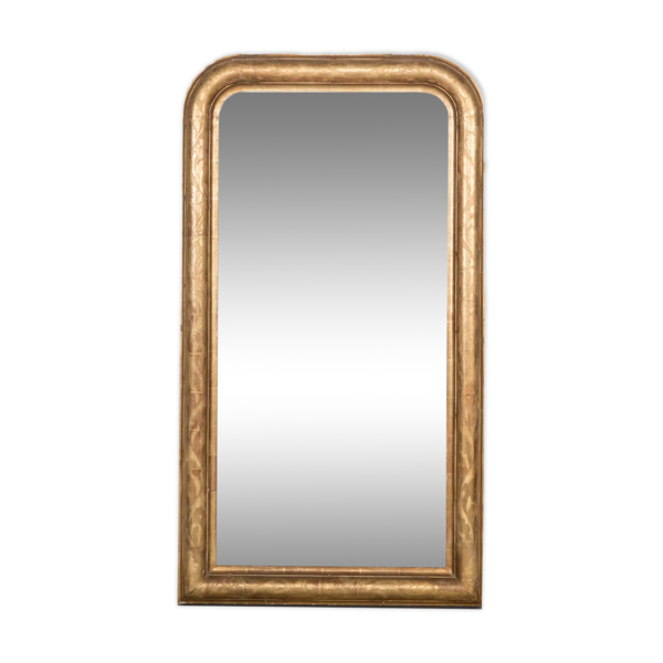 Miroir Louis-Philippe étroit du 19e siècle avec fleurs