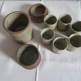 6 coffee glasses, sugar and cookie jar