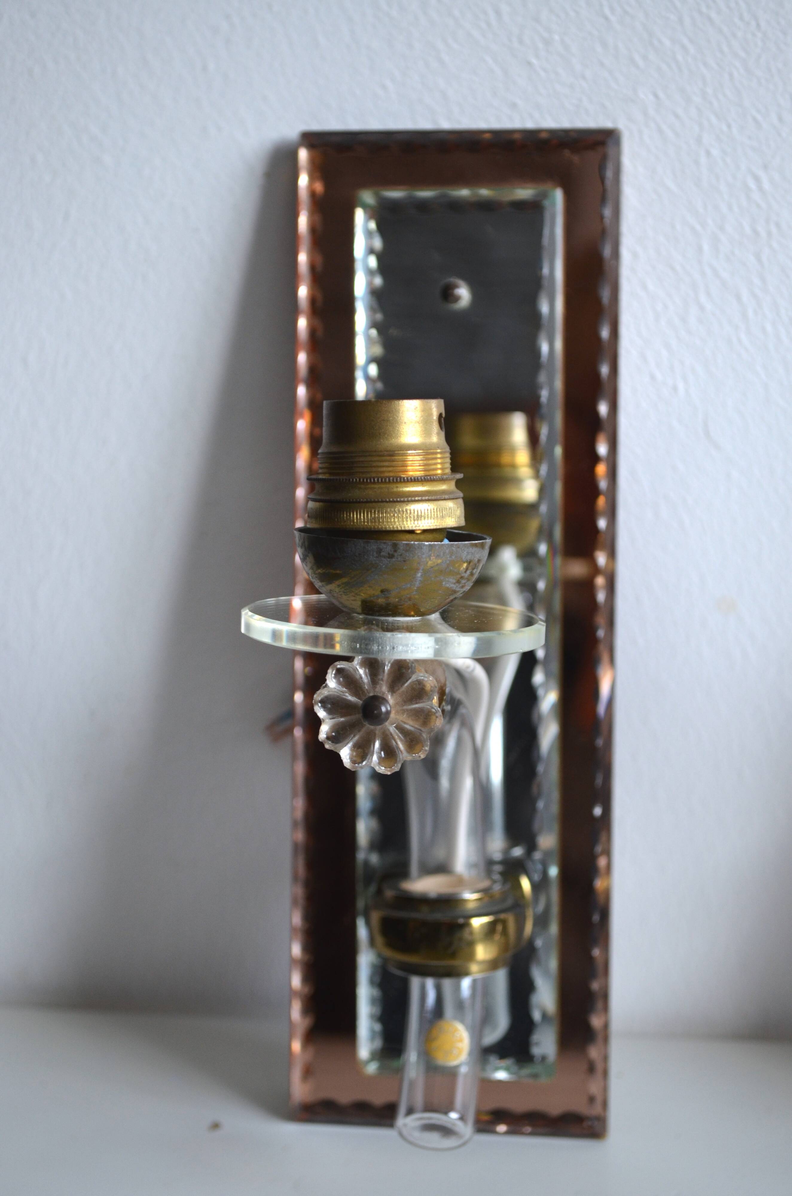 Pair of mirror and crystal wall lights from the 1940s-50s.