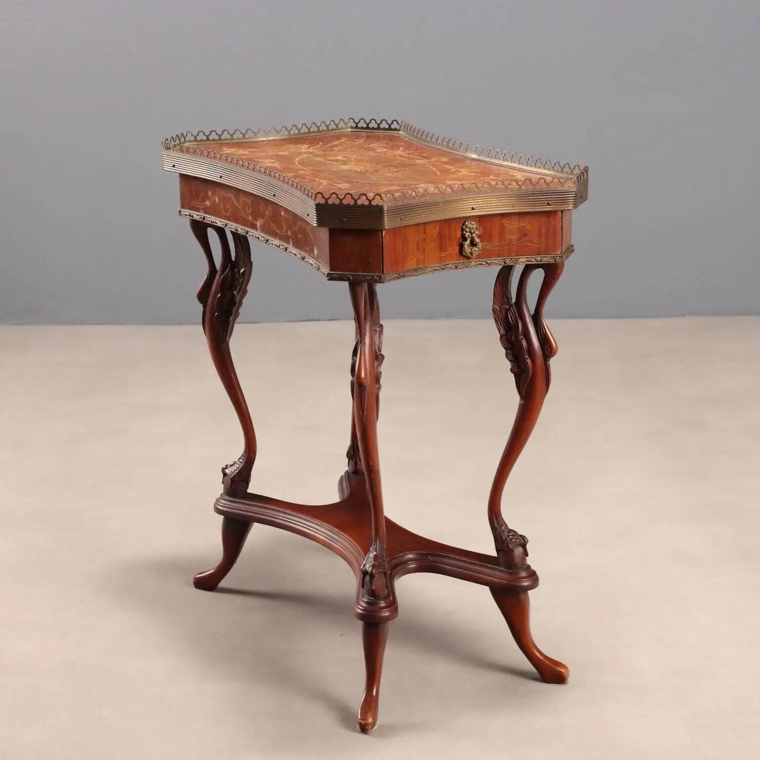 Small antique coffee table made of fruitwood and rosewood, 20th century.