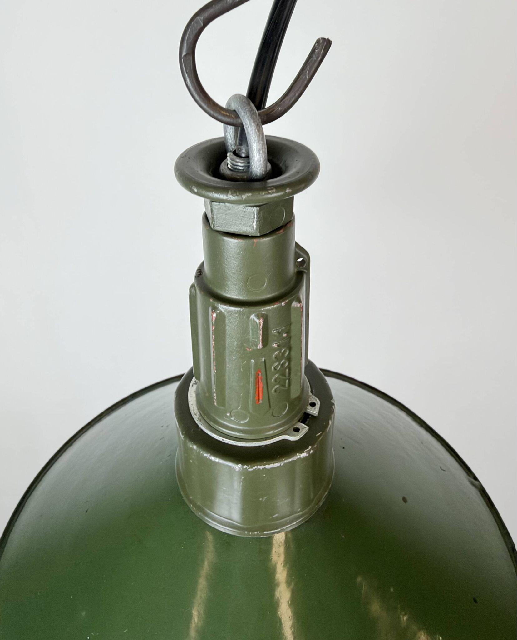 Industrial Green Enamel Military Pendant Lamp with Cast Aluminium Top, 1960