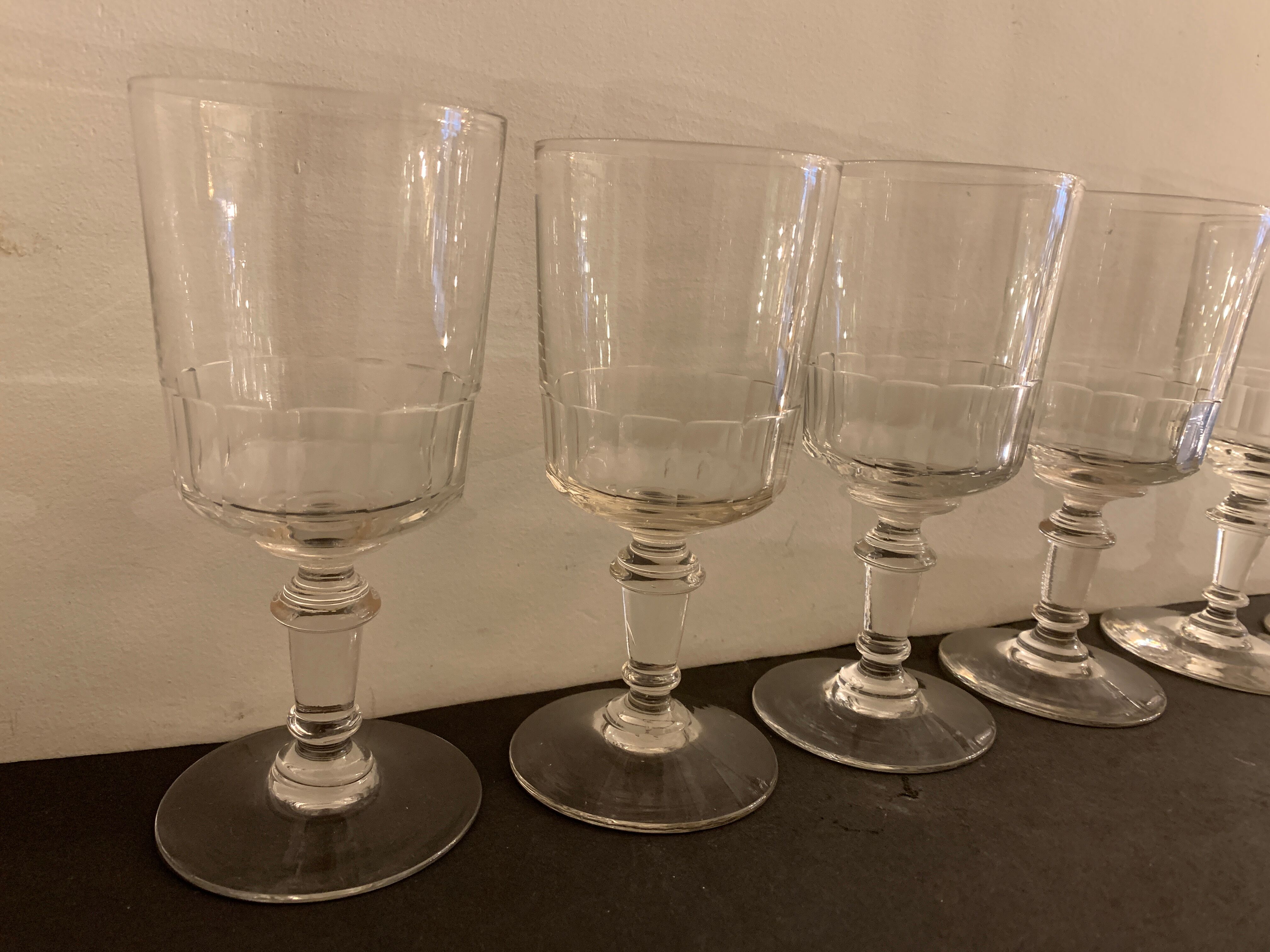 8 old blown glasses, with cut sides, Mirabeau model from Baccarat