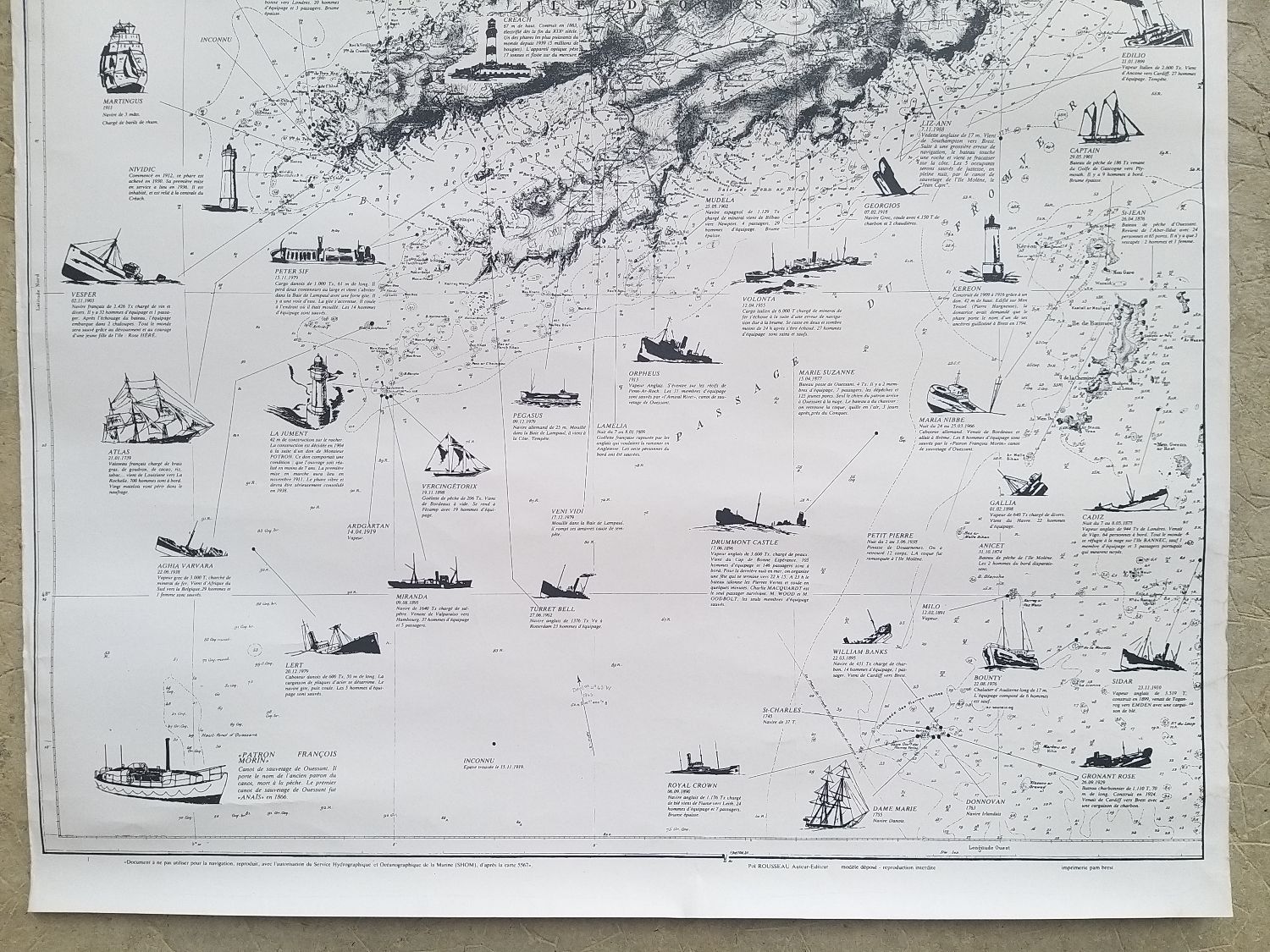 Shipwrecks map of the island of Ushant circa 1980