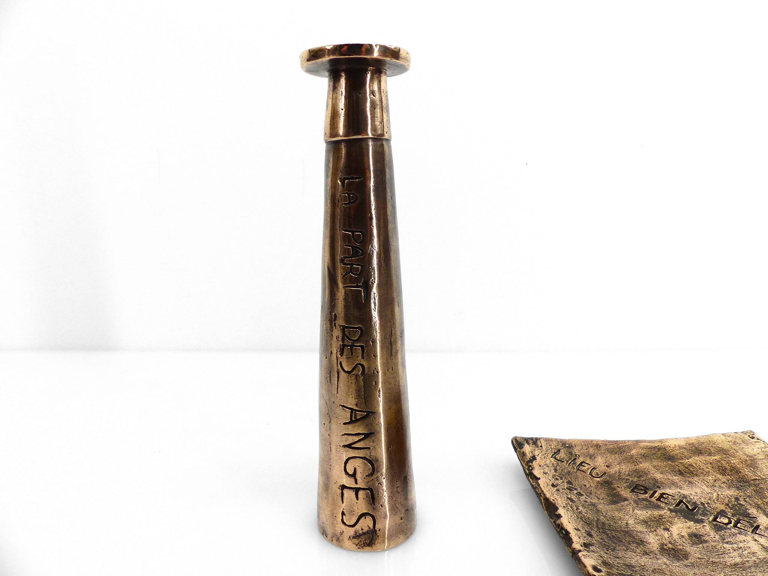 Brutalist bronze ashtray and candle holder set, France, circa 1980