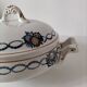 Antique Saint-Amandinoise tureen, blue and ochre decoration 6523, 1900-1920