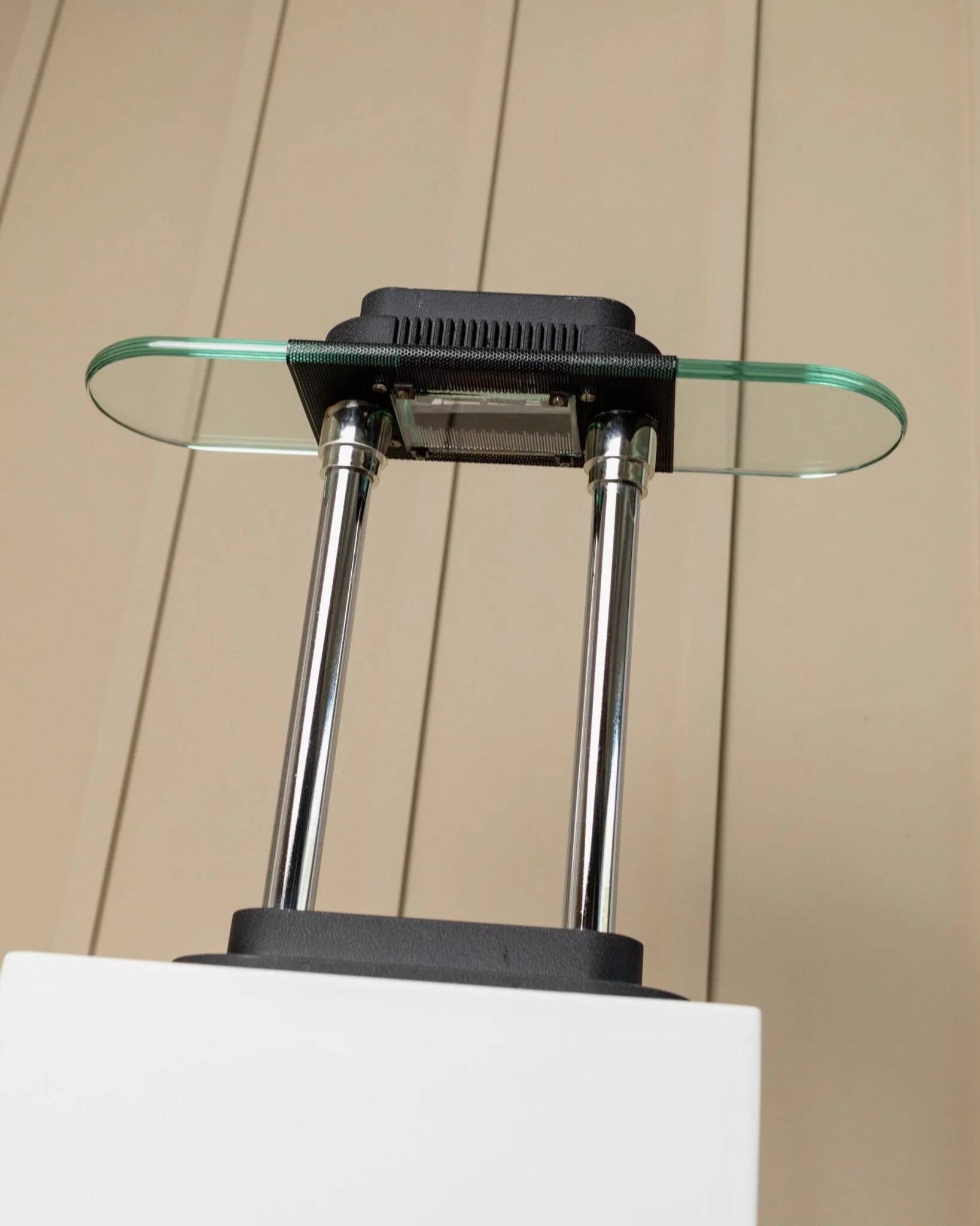 Vintage black metal and glass table lamp Bankers by Robert Sonneman for Georges Kovacs, Memphis Design 1980s