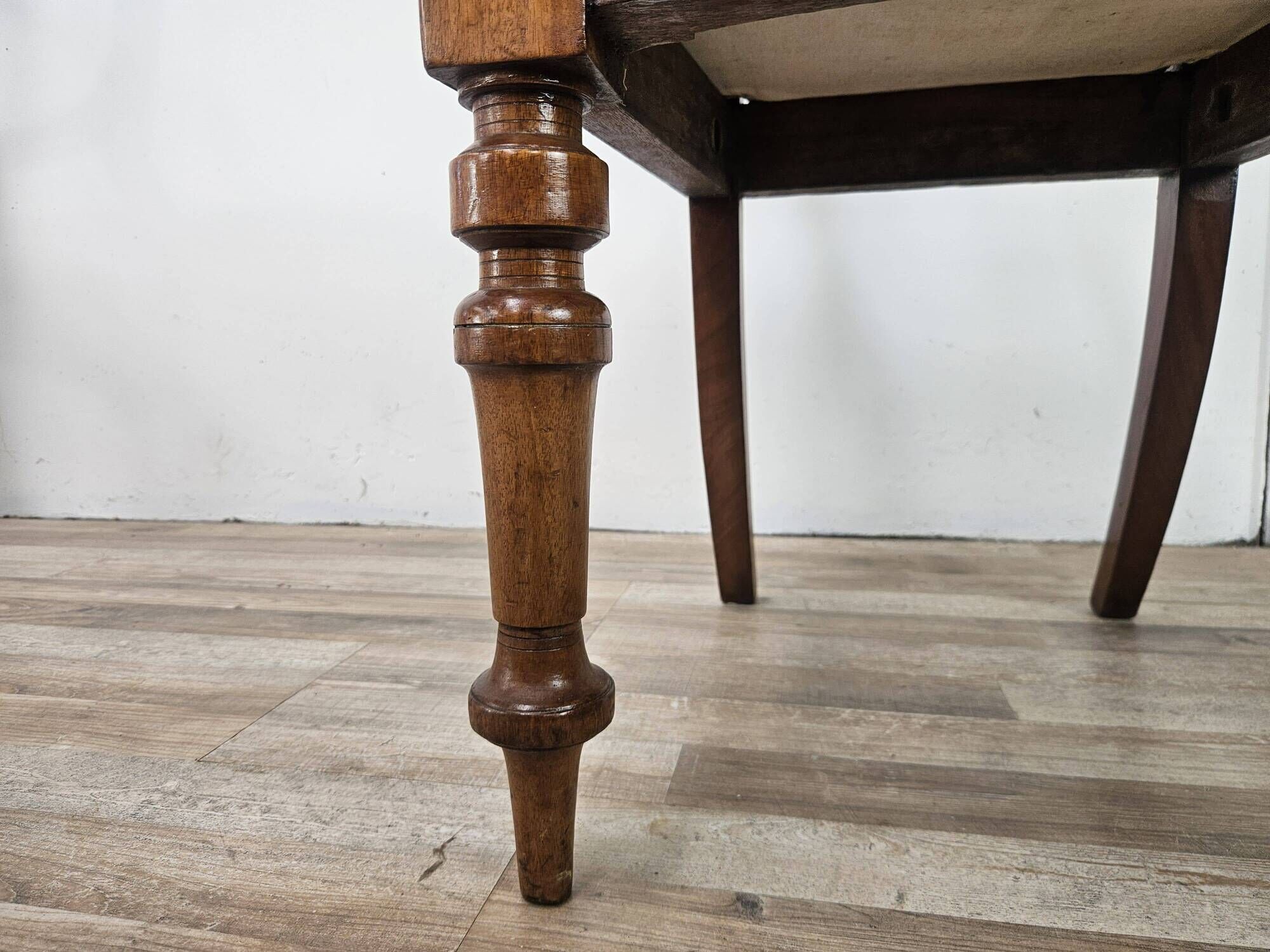 Four solid wood chairs with fabric seats, late 19th century