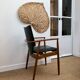Fauteuil en teck et vinyle noir 1960