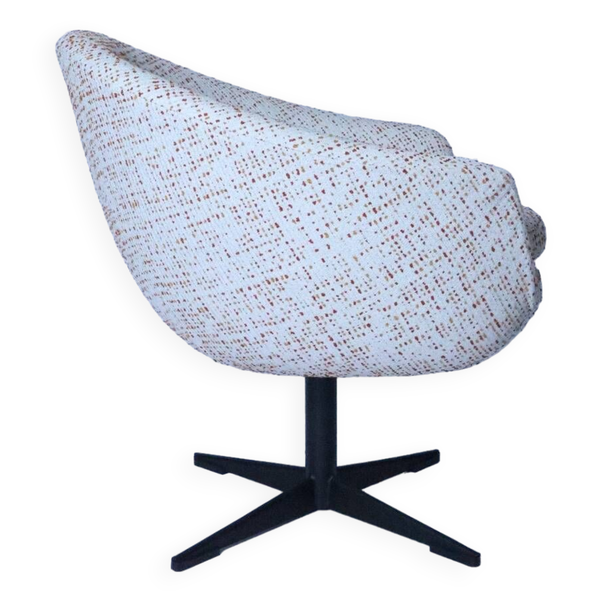 Fauteuil pivotant, tissu bouclé rouge et orange, années 1970