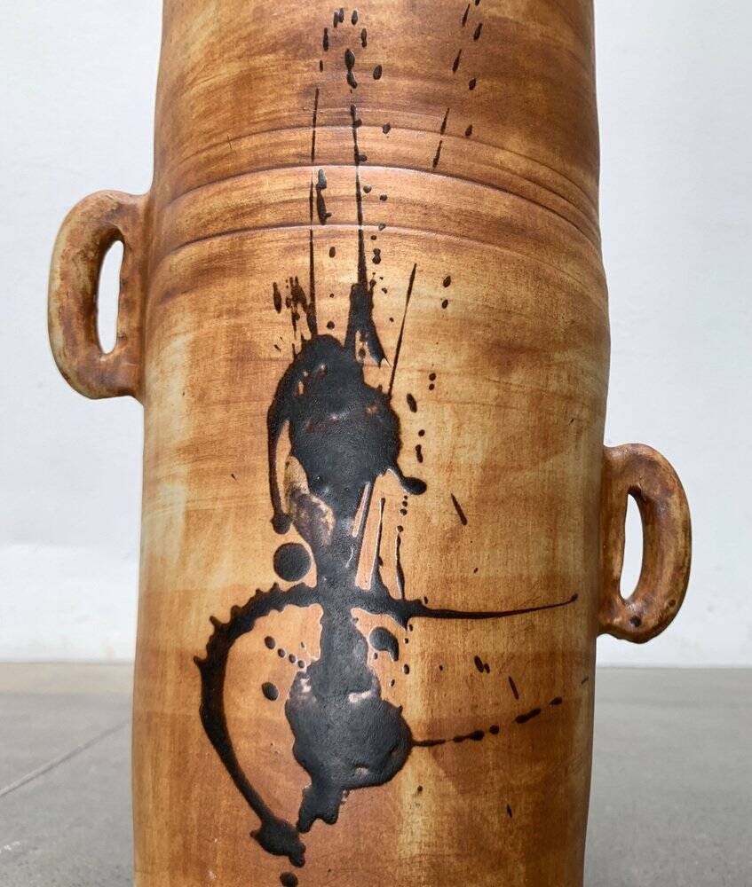 Brutalist mid-century studio pottery vase from La Poterie De La Colombe, 1960s.