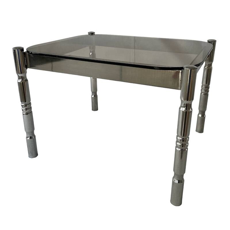 Vintage coffee table in chrome metal and smoked glass