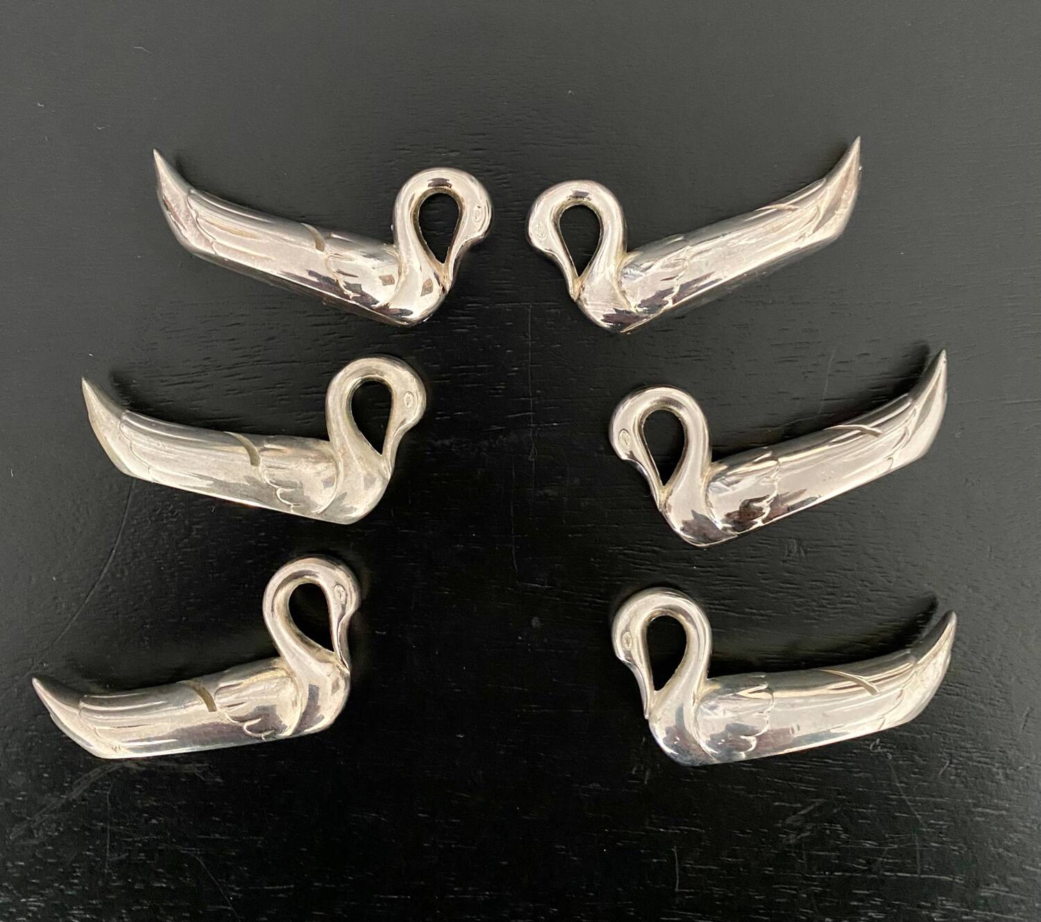 6 porte-couteaux forme canard en métal couleur argent