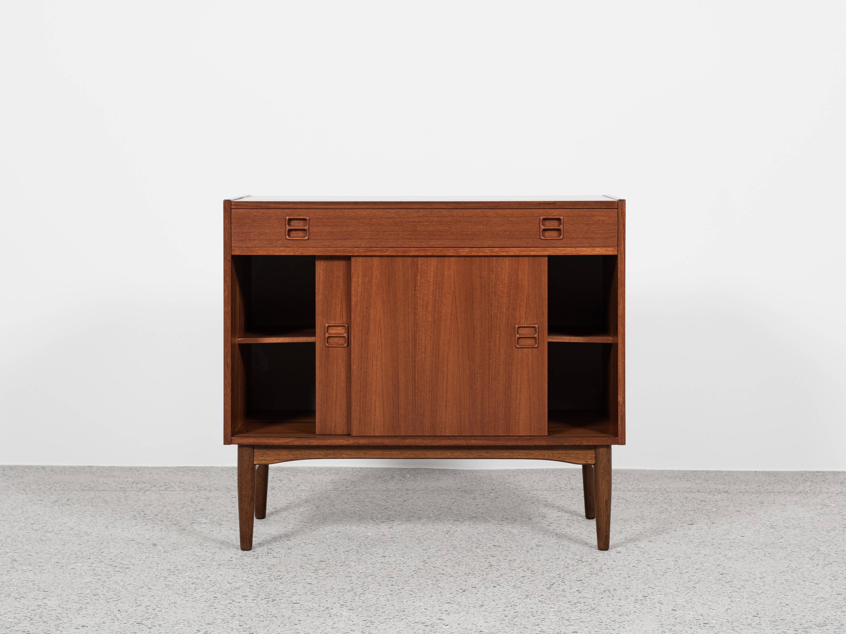 Midcentury Danish cabinet in teak with 1 drawer and 2 sliding doors 1960s