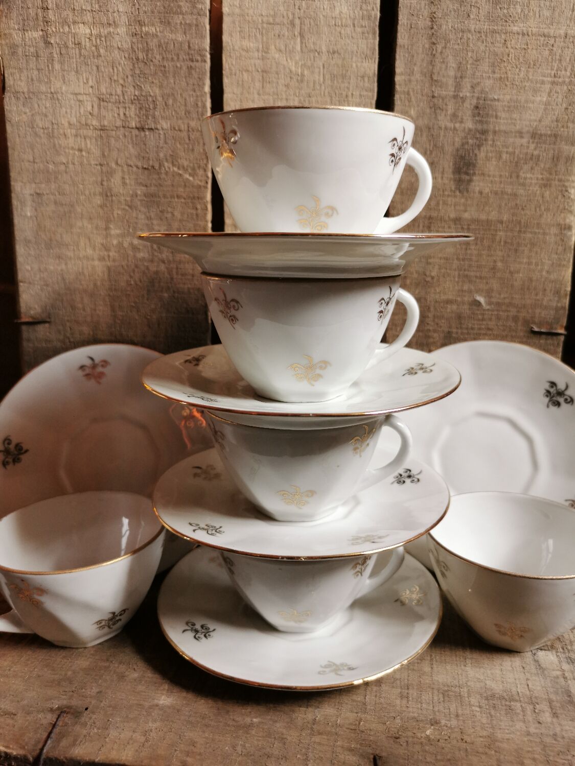 Vintage porcelain cups, white & gold