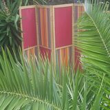 Old screen 4 sheets wood and fabric