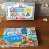 Educational game of 28 cubes of vintage wooden Jeujura