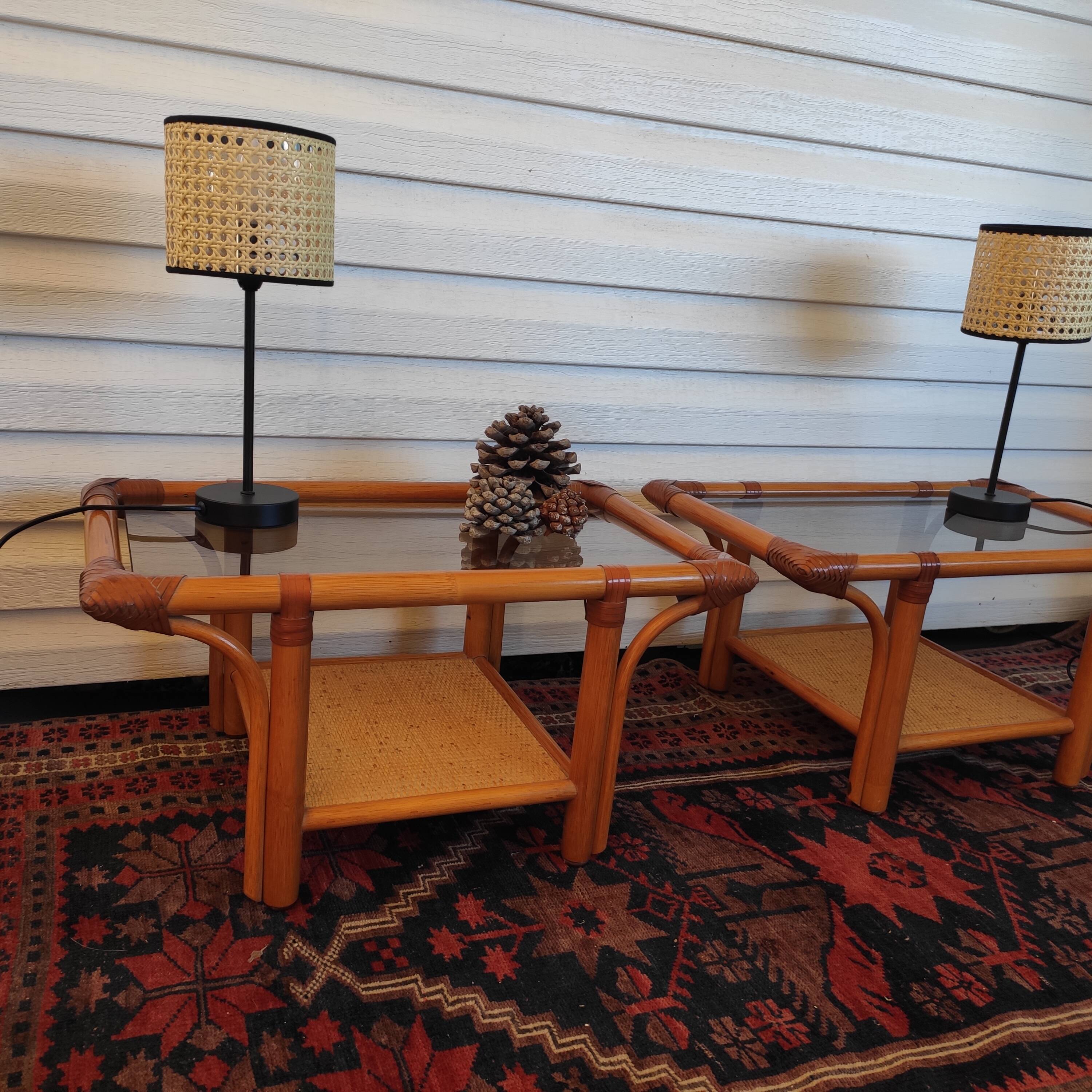 Pair of rattan bedside tables