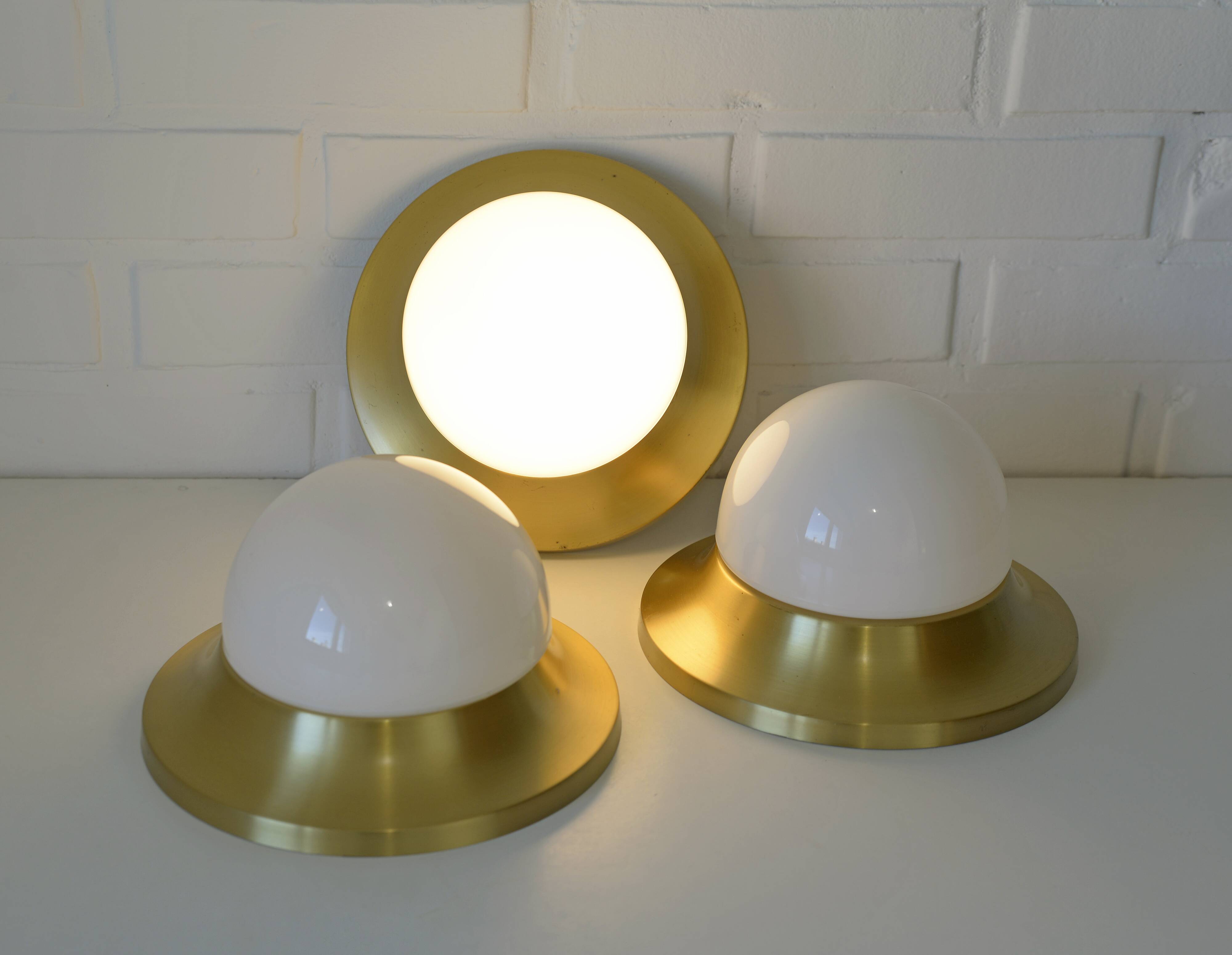 Ceiling Lights Set of 3 Mushroom Lamp Vintage Brass Sconces Space Age Style