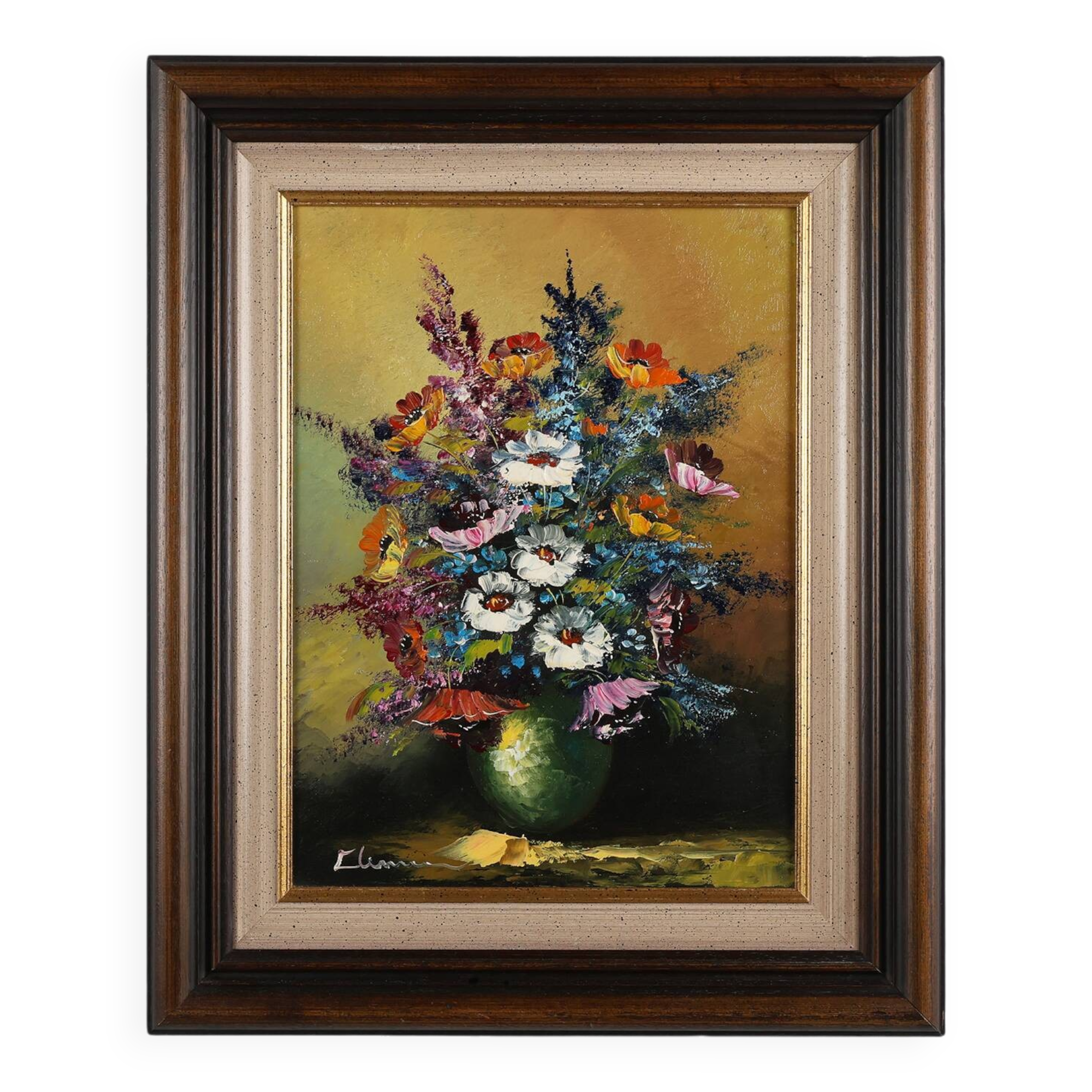 Signed Belgian painting of a still life with a bouquet of flowers, ca. 1950