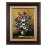 Tableau belge signé représentant une nature morte avec un bouquet de fleurs, vers 1950