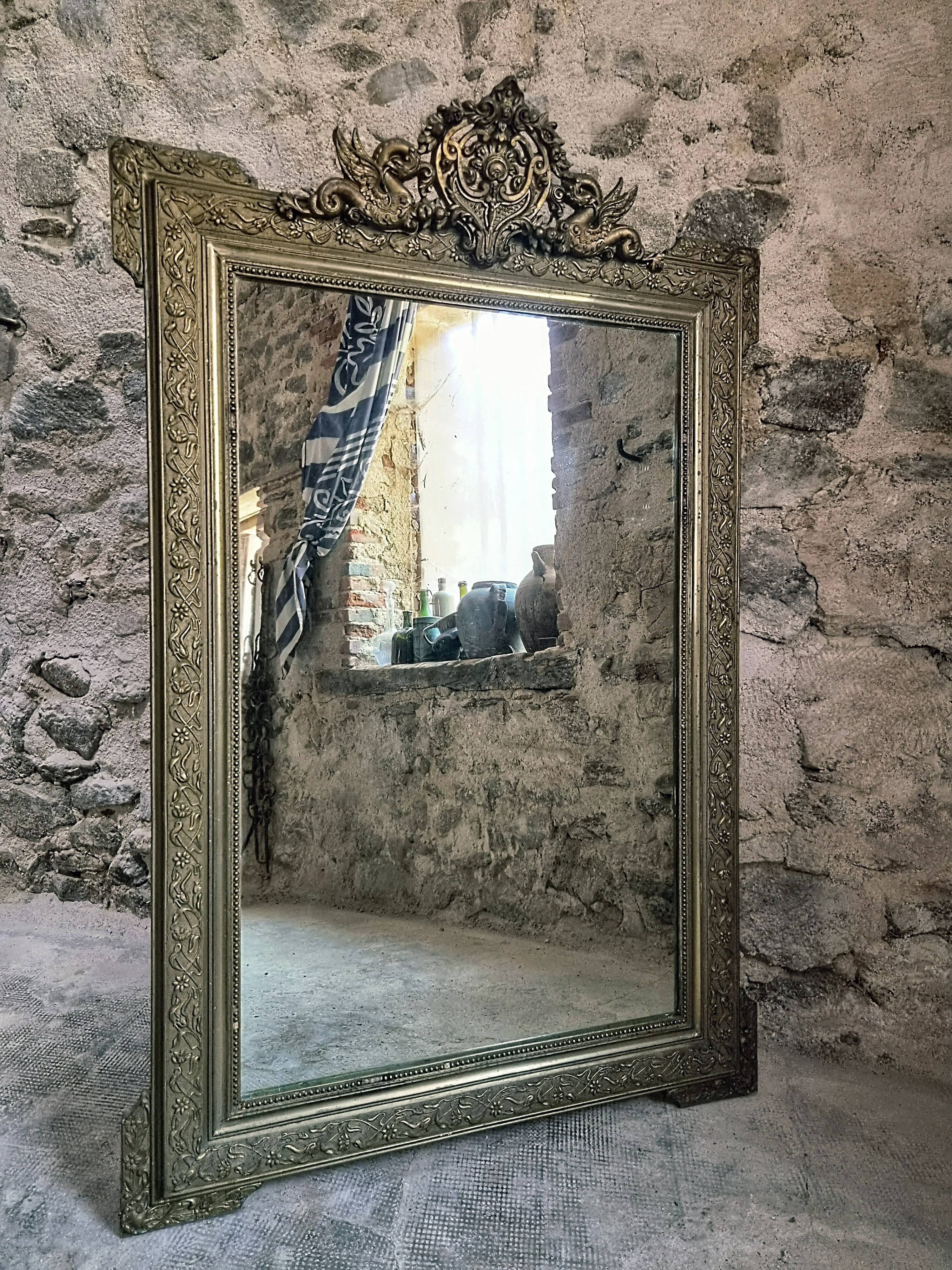 Large French mirror in Napoléon III style with a composition frame, circa 1880–1900.