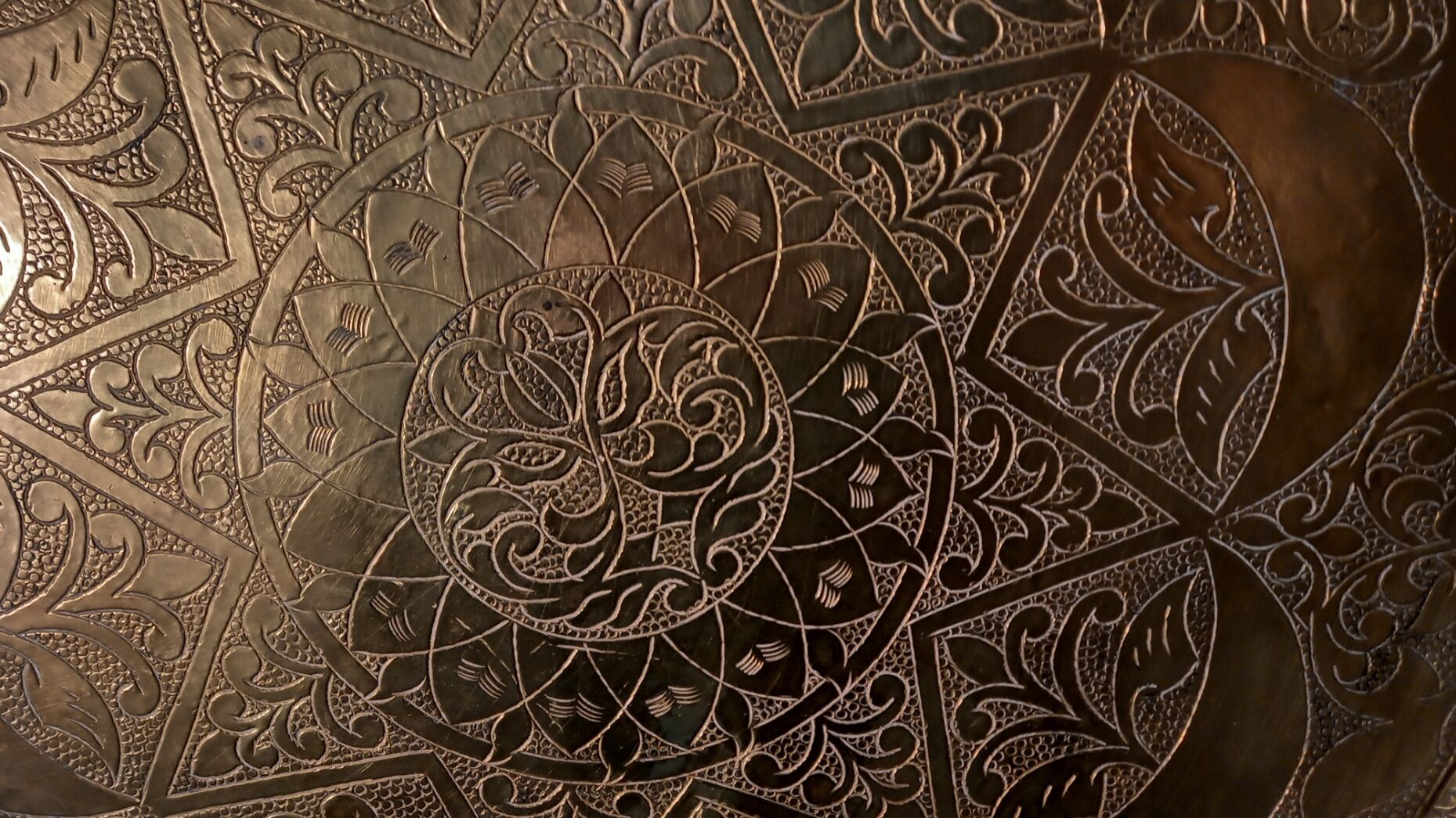 Large Oriental Tea Tray Engraved Hands