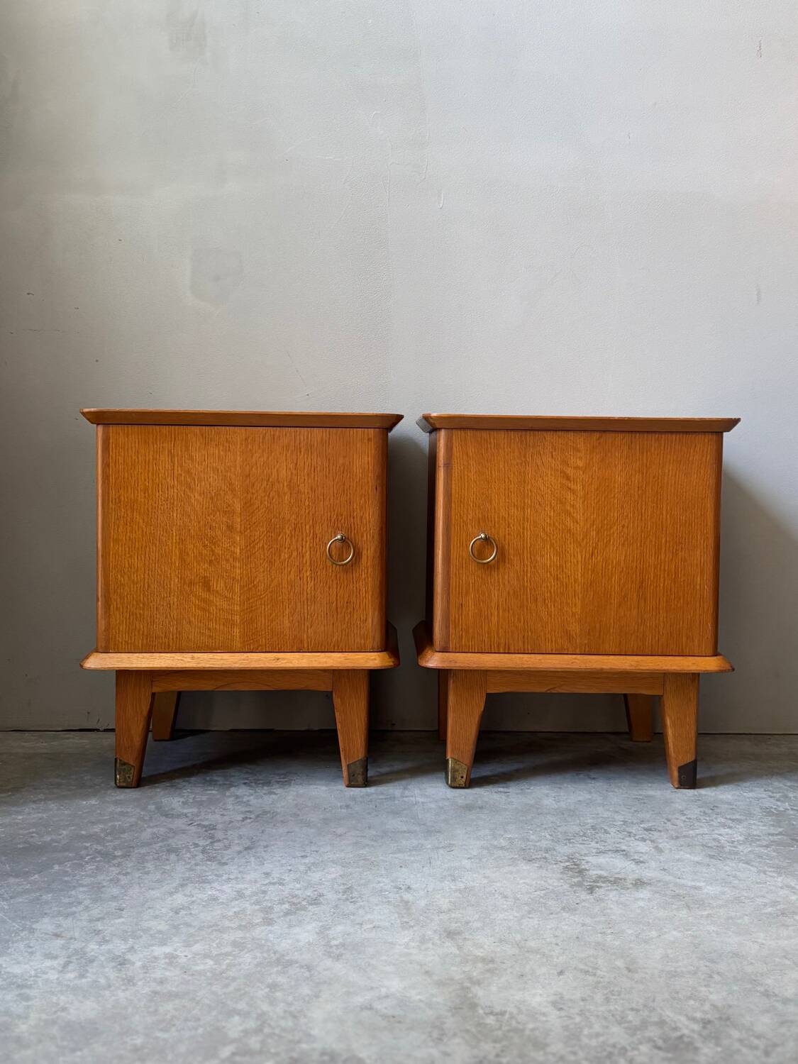 Pair of vintage light wood bedside tables