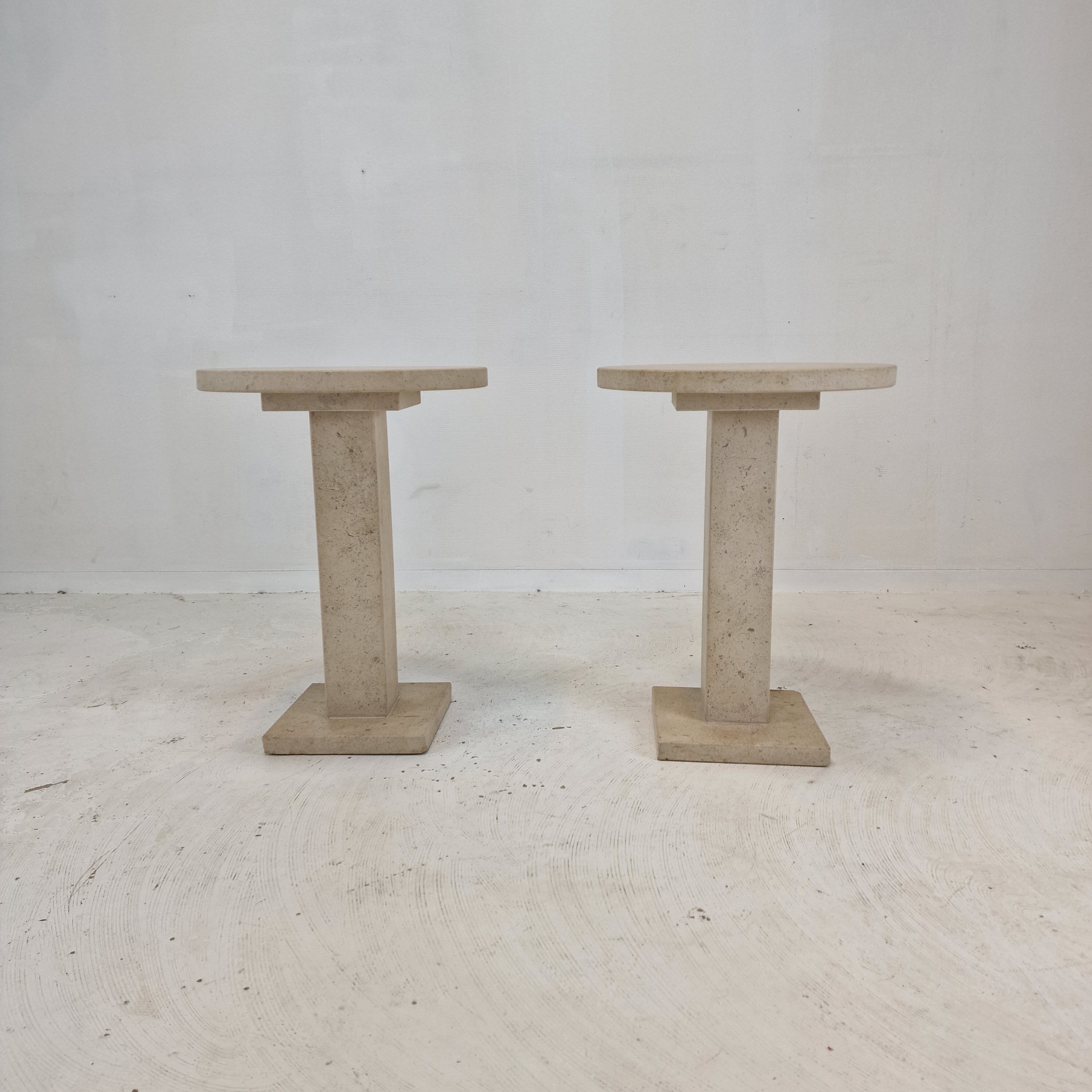 Set of 2 Italian Travertine for Stone Pedestals or Side Tables, 1980's