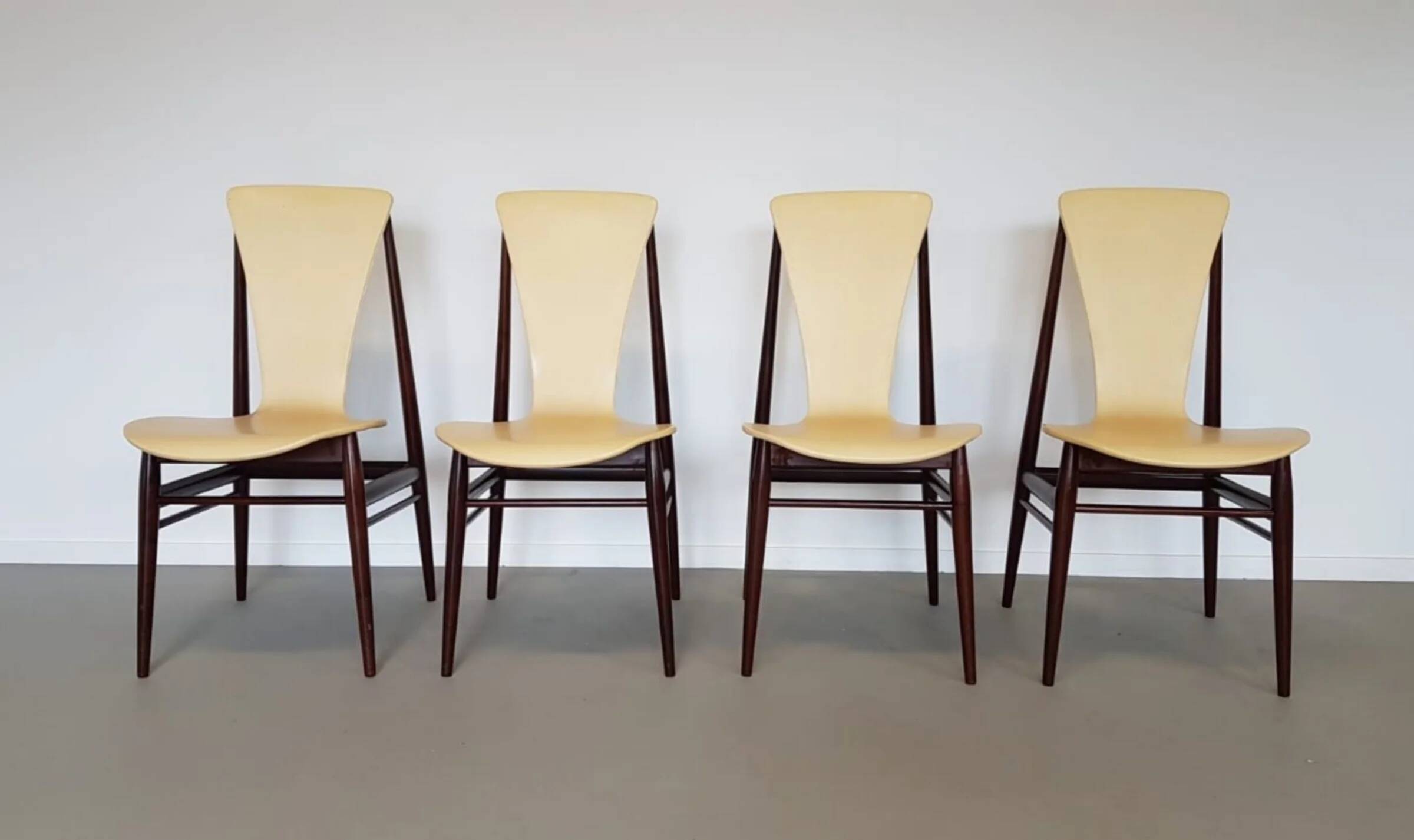 Set of 4 floating seat dining chairs / 1950s
