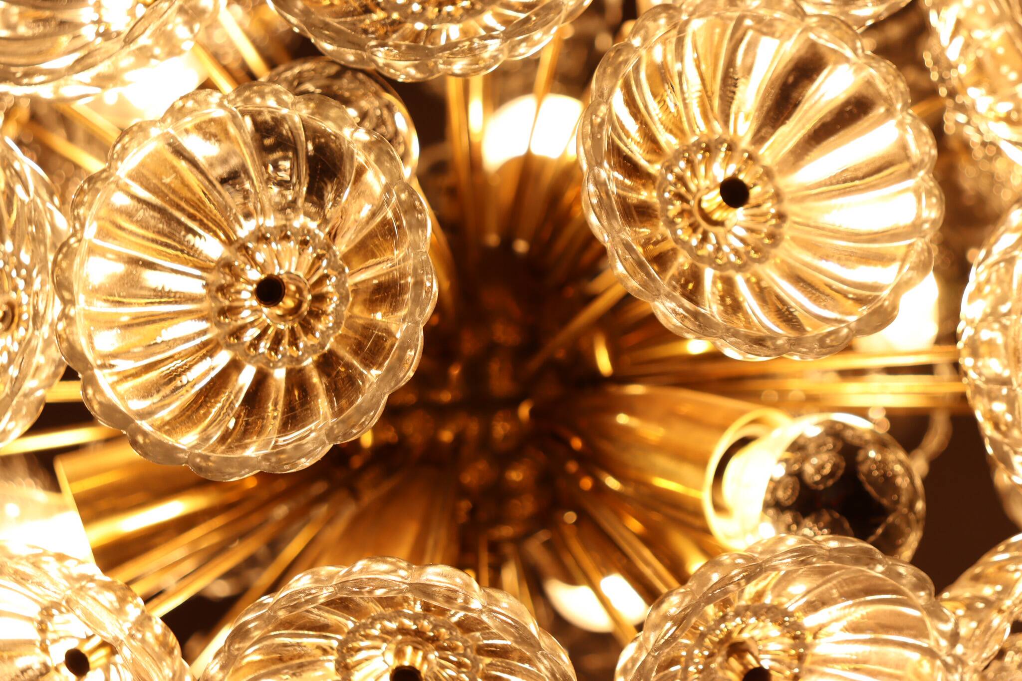 Space Age Sputnik ceiling chandelier/ceiling lamp with crystal flowers, Germany, 1970s